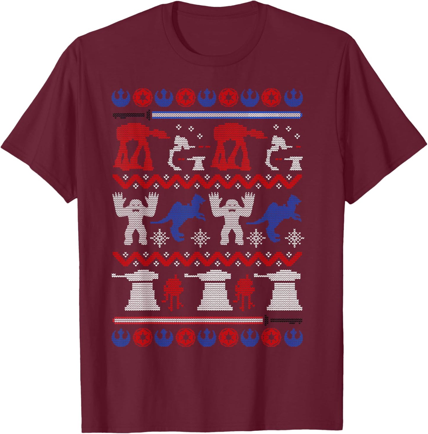 Star Wars Hoth Battle Ugly Christmas Sweater Graphic T-Shirt - T-Shirt | Maroon