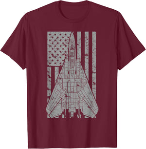 F-14 Tomcat Jet Fighter Vintage American Flag T-Shirt - T-Shirt | Maroon