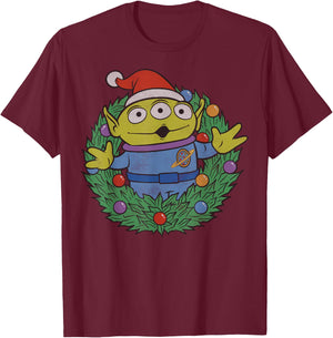 Disney Pixar Toy Story Alien Christmas Wreath T-Shirt - T-Shirt | Maroon