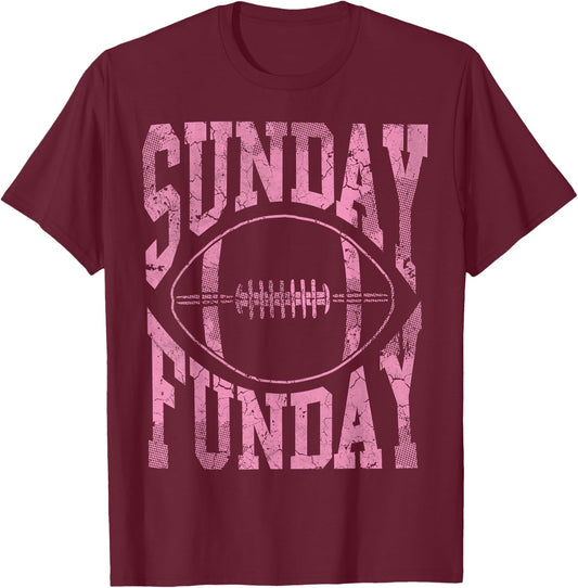 Cute Sunday Funday Football Women Girls T-Shirt - T-Shirt | Maroon