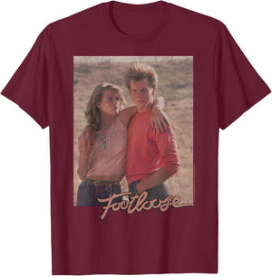 Footloose Ren McCormack Ariel Moore Portrait Title Logo T-Shirt - T-Shirt | Maroon