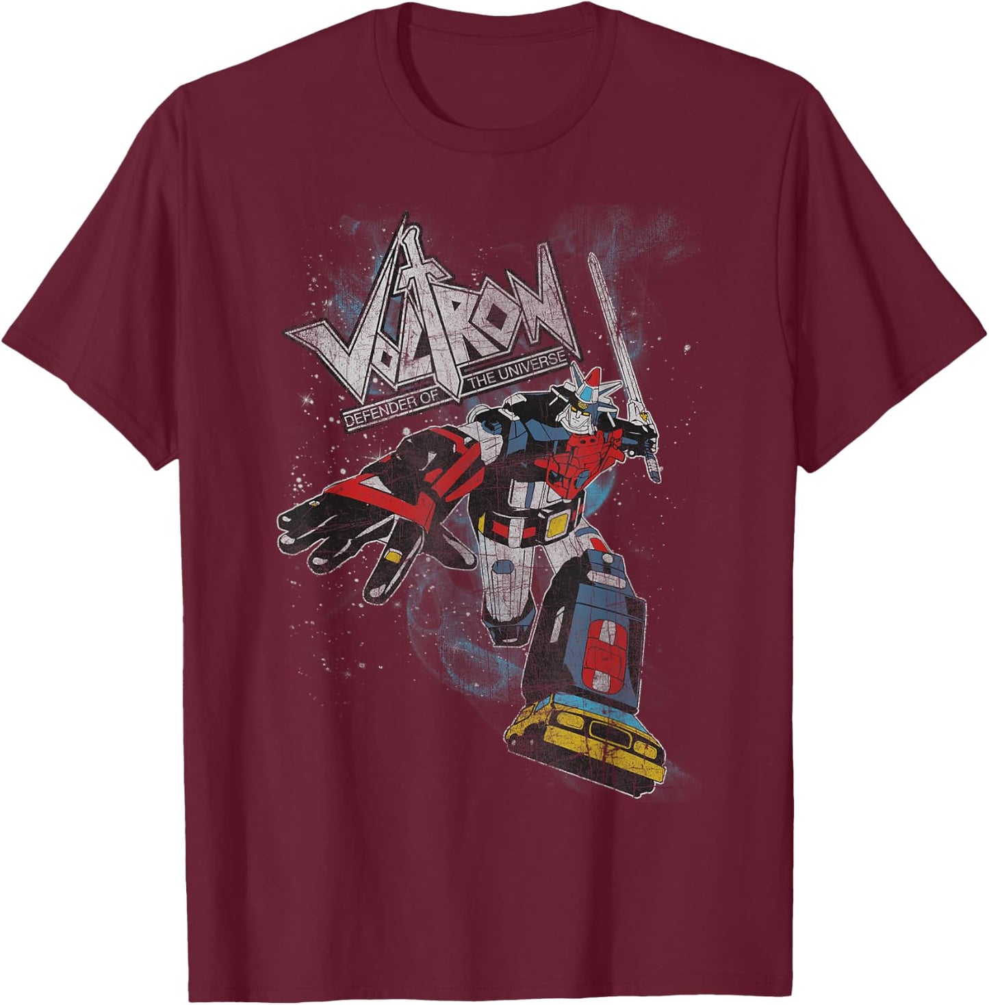 Voltron Retro Defender Battle Stance Space Graphic T-Shirt - T-Shirt | Maroon