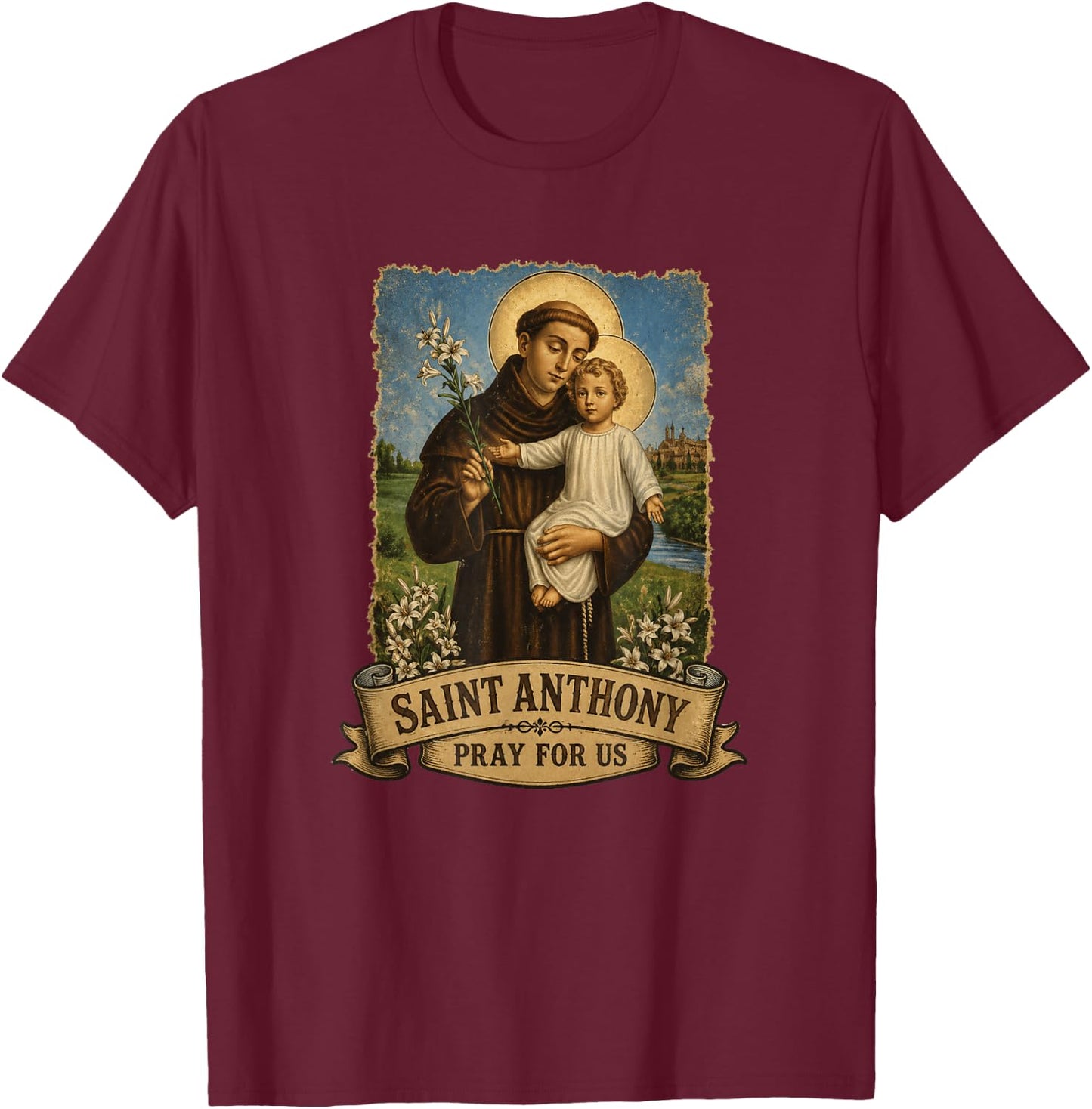Saint Anthony of Padua T-Shirt - T-Shirt | Maroon