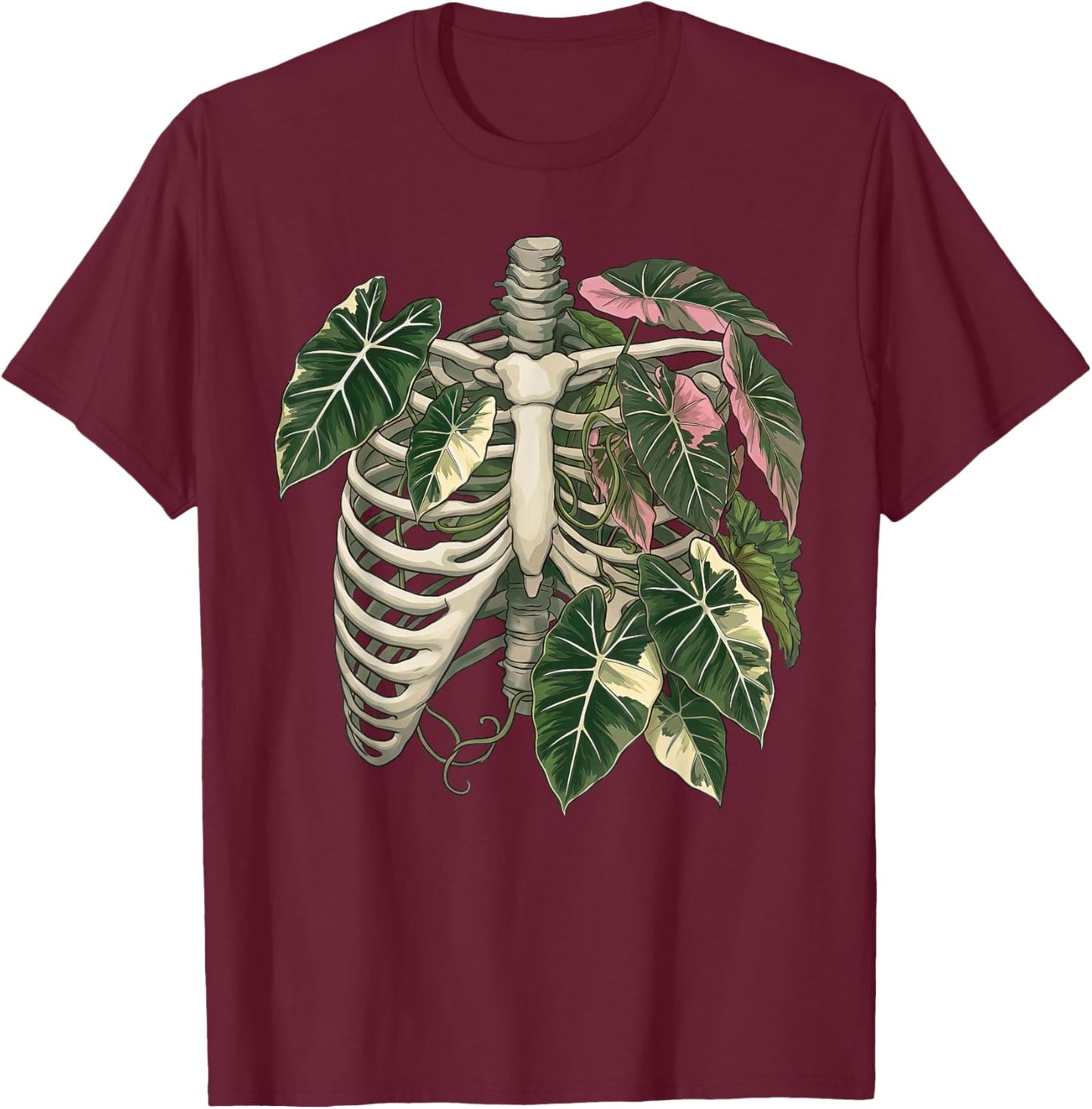 Skeleton Plant Body Funny Alocasia Plant Houseplant Lover T-Shirt - T-Shirt | Maroon