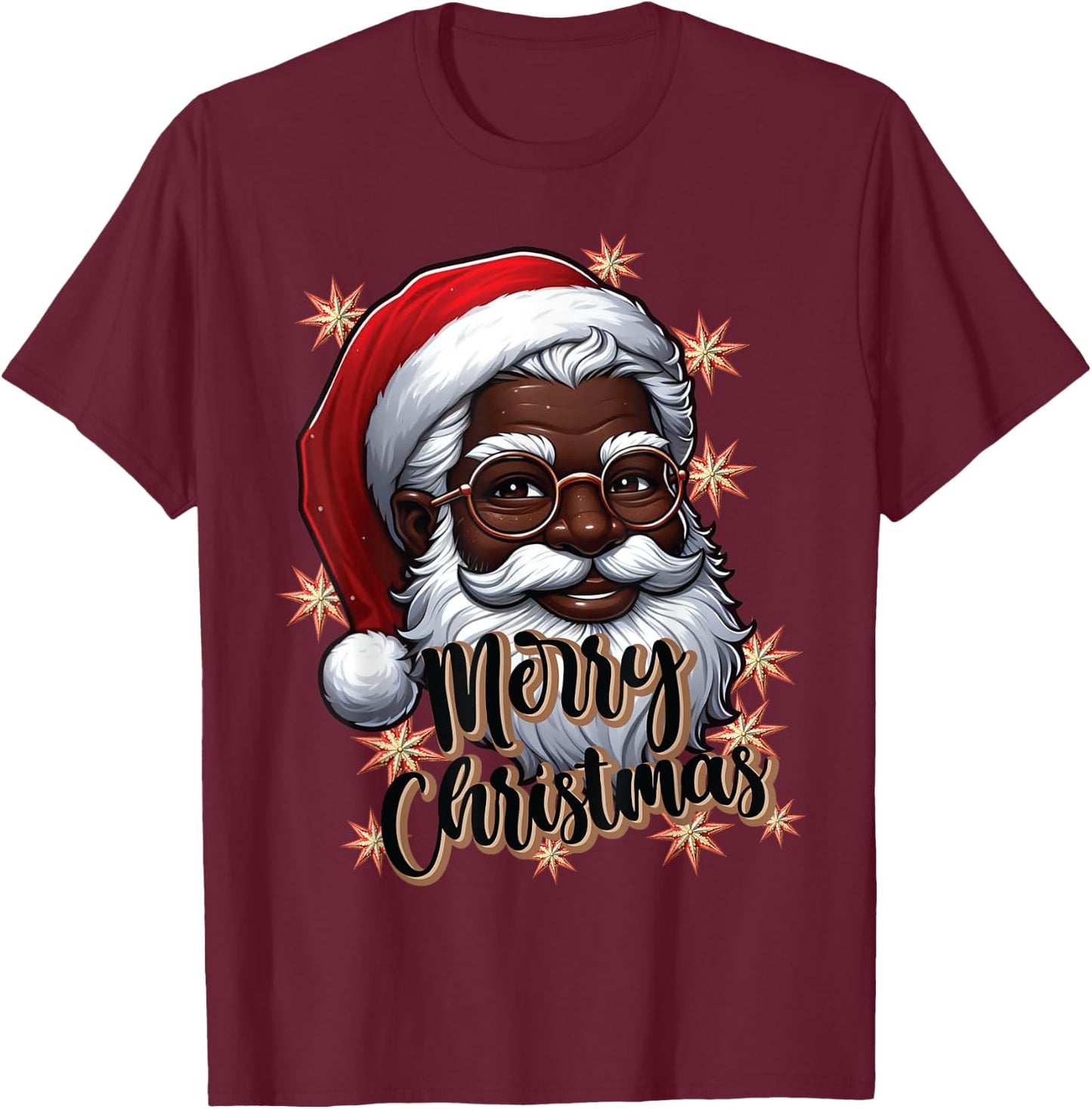 African American Santa Christmas Pajama Black X-Mas T-Shirt - T-Shirt | Maroon