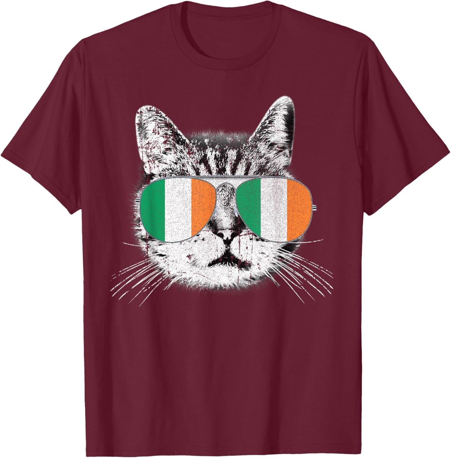 St. Patrick's Day T Shirt Cat Irish Flag Ireland Men Women T-Shirt - T-Shirt | Maroon