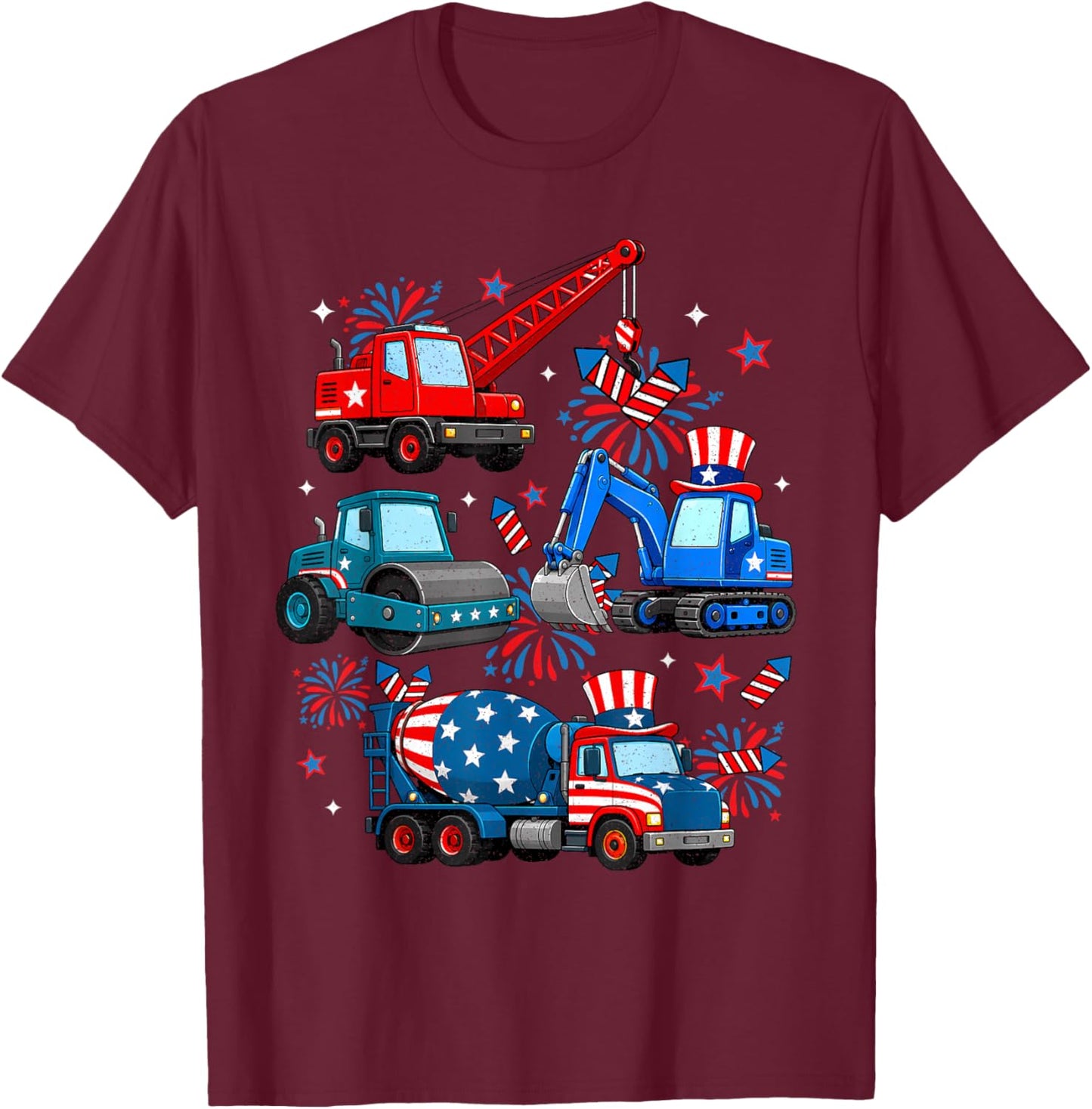4th of July Construction Truck USA Patriotic Toddler Boys T-Shirt - T-Shirt | Maroon