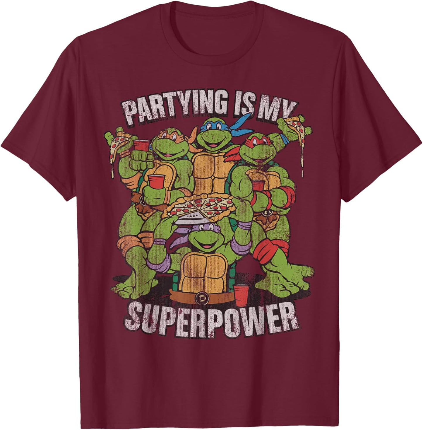 Teenage Mutant Ninja Turtles Partying Is My Superpower T-Shirt - T-Shirt | Maroon