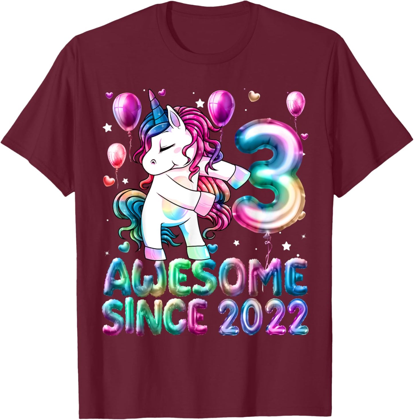Flossing Unicorn 3 Year Old 3rd Birthday Girl Unicorn Party T-Shirt - T-Shirt | Maroon