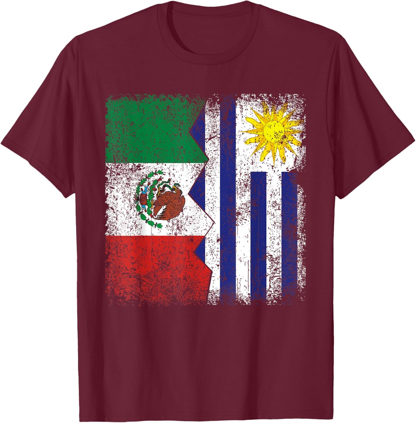 Uruguayan Roots | Half Mexican Flag | Mexico Uruguay Flags T-Shirt - T-Shirt | Maroon