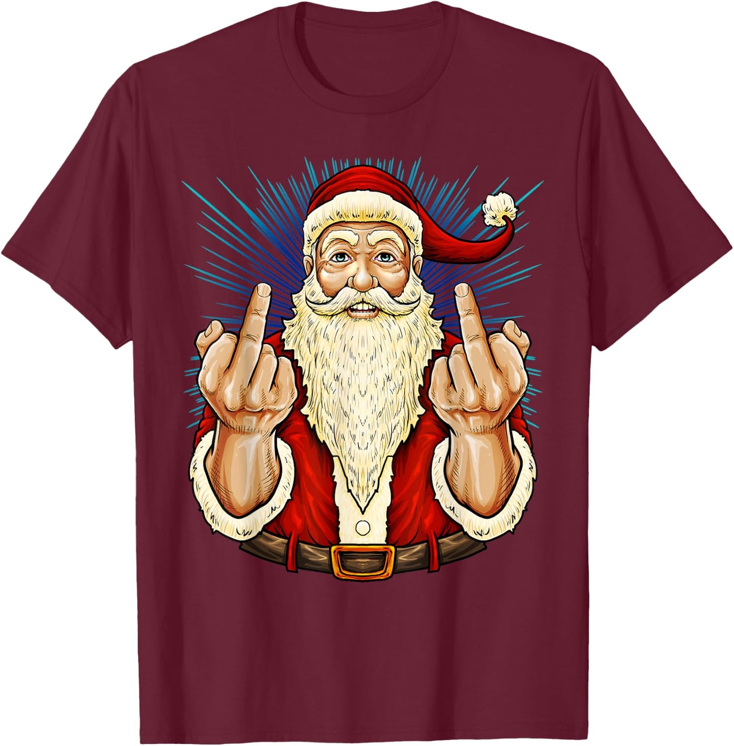 Santa Middle Finger Flip Off | St. Nick Christmas Profanity T-Shirt - T-Shirt | Maroon
