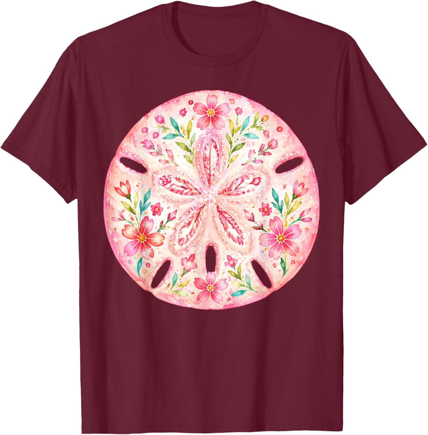 Pink Sand Dollar Summer Girly Floral Cruise Beach Girl Women T-Shirt - T-Shirt | Maroon