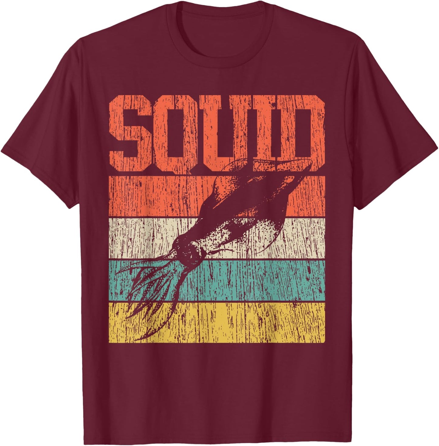 Squid Retro Vintage Marine Biologist T-Shirt - T-Shirt | Maroon