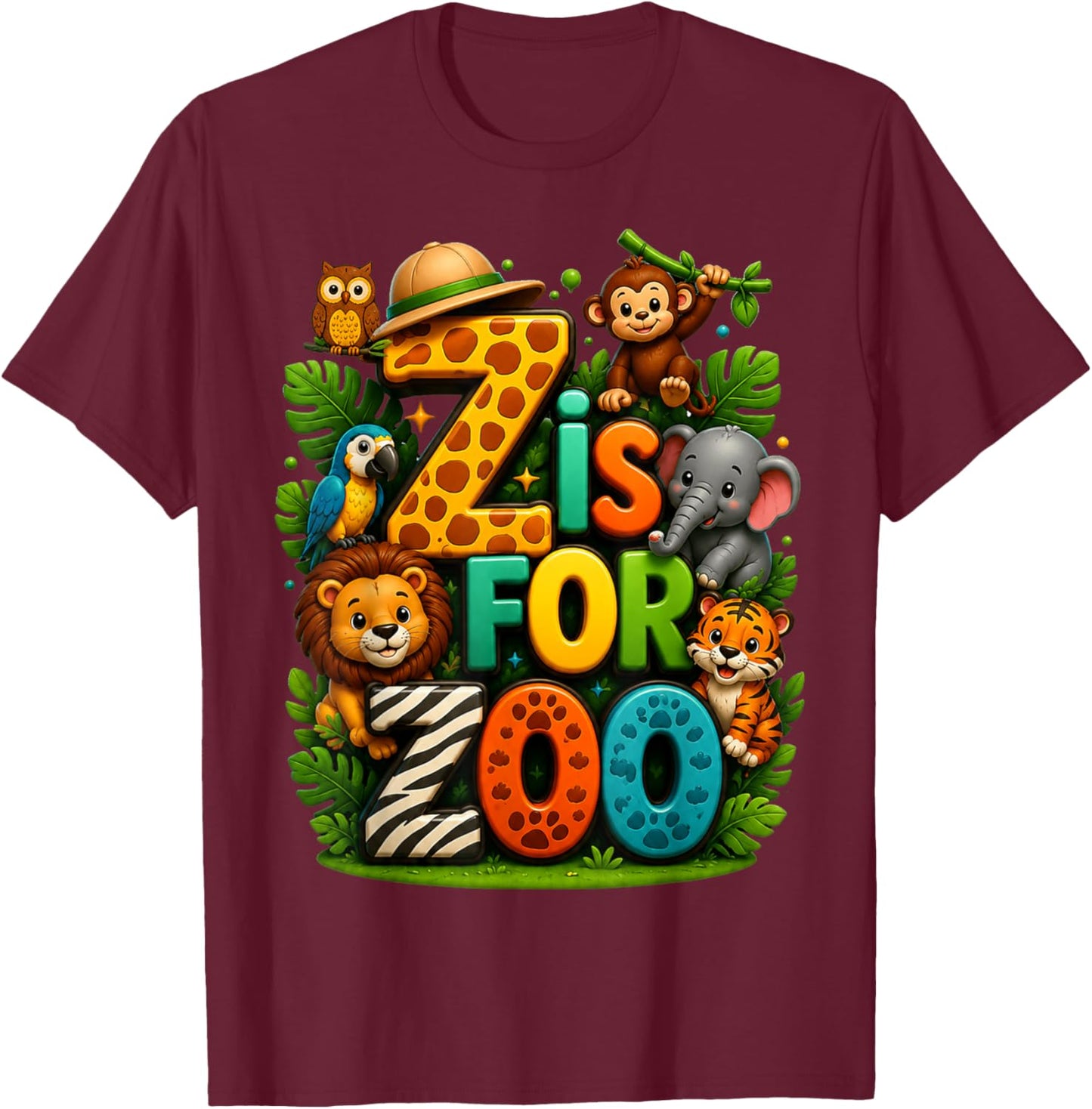 Z is for Zoo Cute Animal Safari Kids Zoo Trip Design T-Shirt - T-Shirt | Maroon