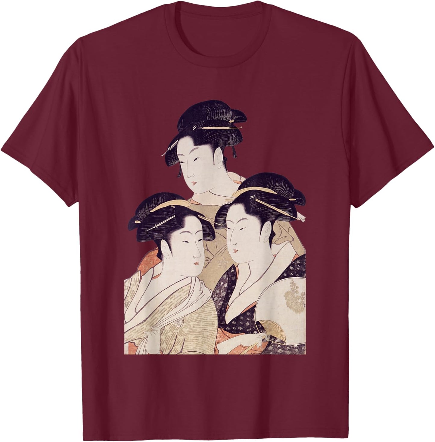 Edo Japan Geisha, Japanese Woodblock T-Shirt - T-Shirt | Maroon