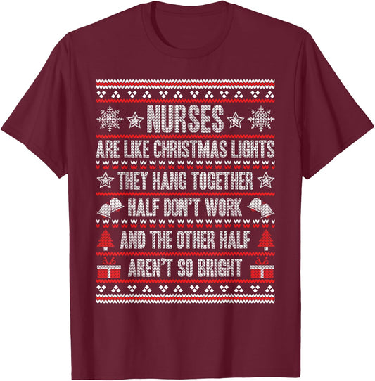 Nurses Ugly Christmas Funny Nursing T-Shirt - T-Shirt | Maroon