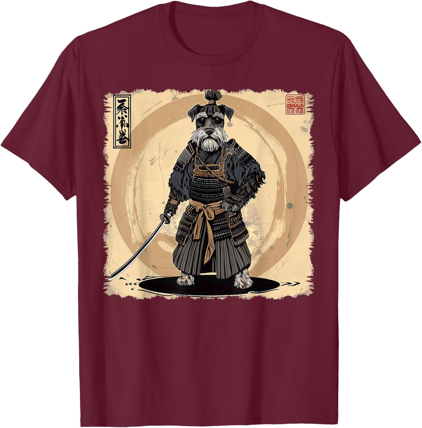 Schnauzer Dog Japanese Art Samurai Ukiyo-e Vintage T-Shirt - T-Shirt | Maroon