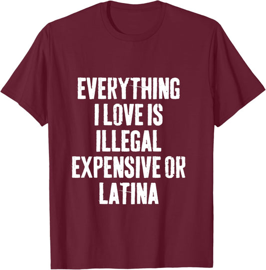 Everything I Love Is Illegal Expensive Or Latina Retro Joke T-Shirt - T-Shirt | Maroon