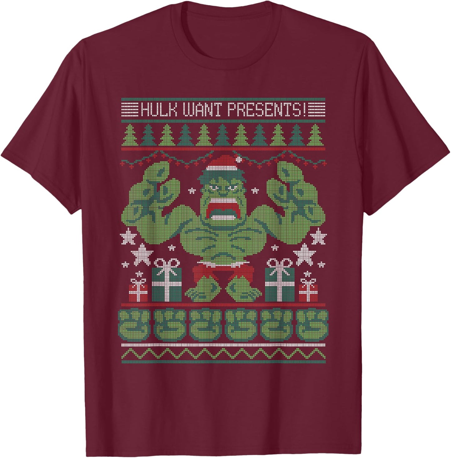Marvel Hulk Wants Presents Holiday Sweater T-Shirt - T-Shirt | Maroon