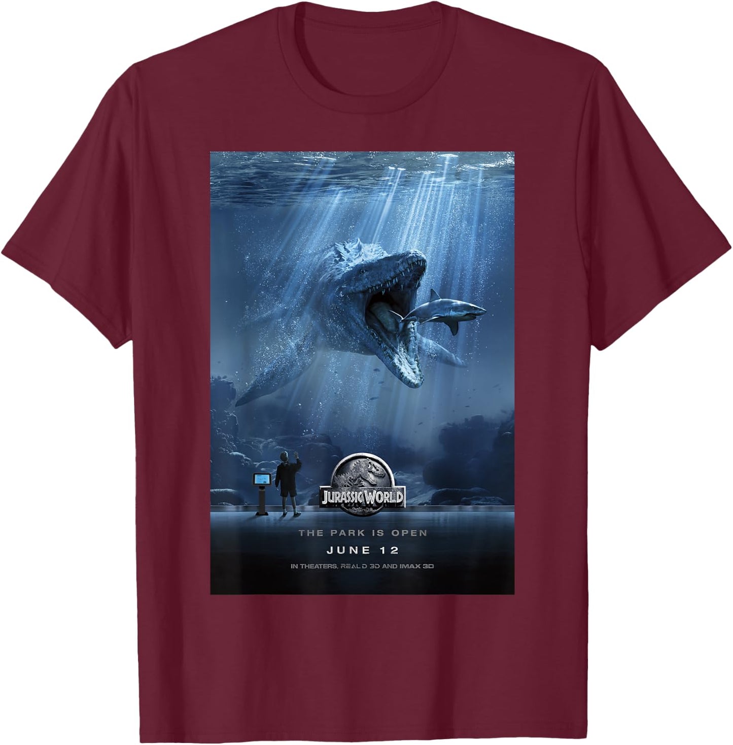 Jurassic World Mosasaurus Movie Poster Graphic T-Shirt - T-Shirt | Maroon