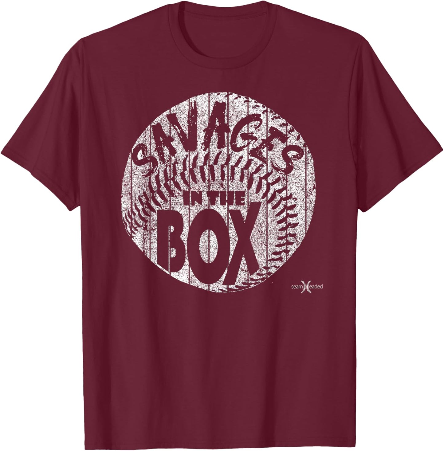 Vintage Savages in the Box Baseball T-Shirt - T-Shirt | Maroon