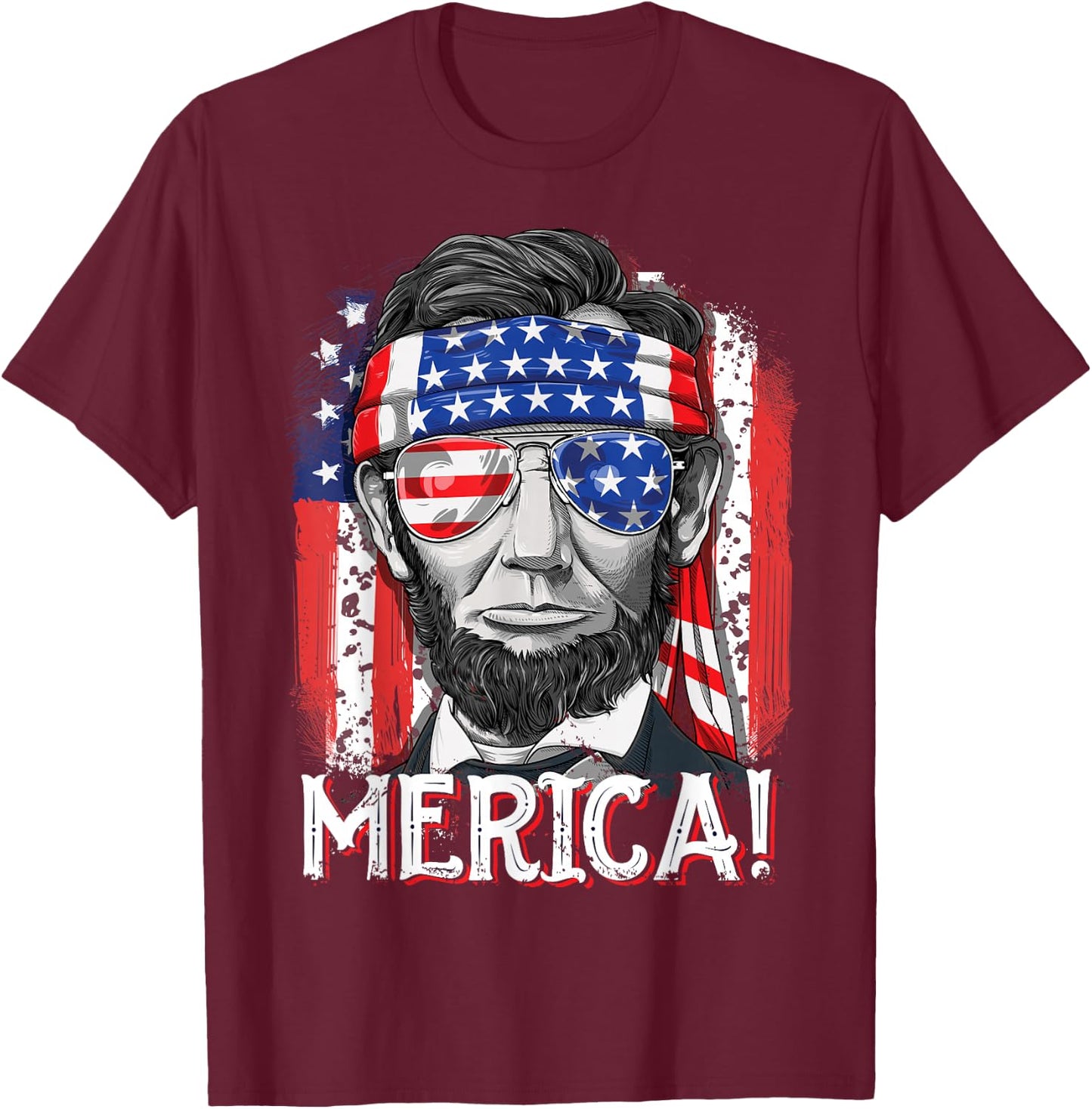 Lincoln 4th of July Merica Abe Boys Men Women American Flag T-Shirt - T-Shirt | Maroon