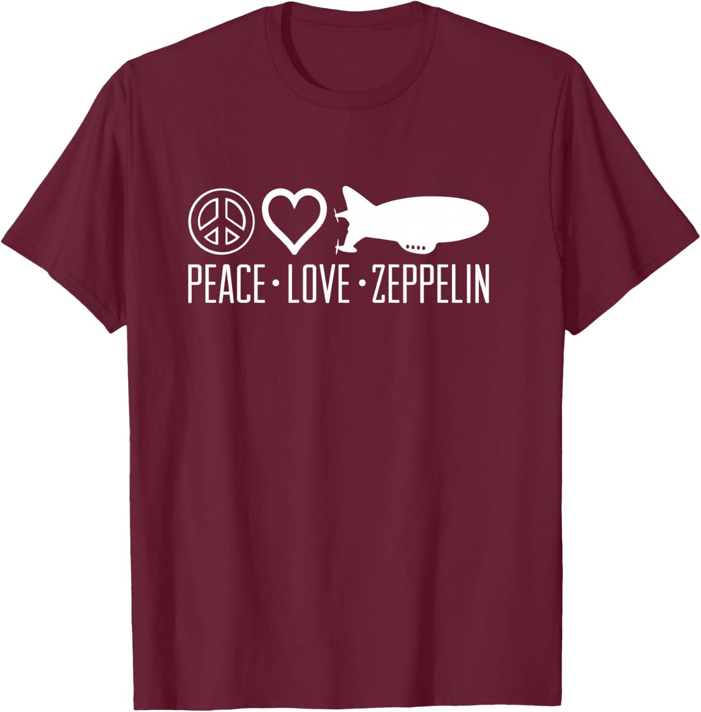 Peace Love Zeppelin Airship Retro Fans T-Shirt - T-Shirt | Maroon