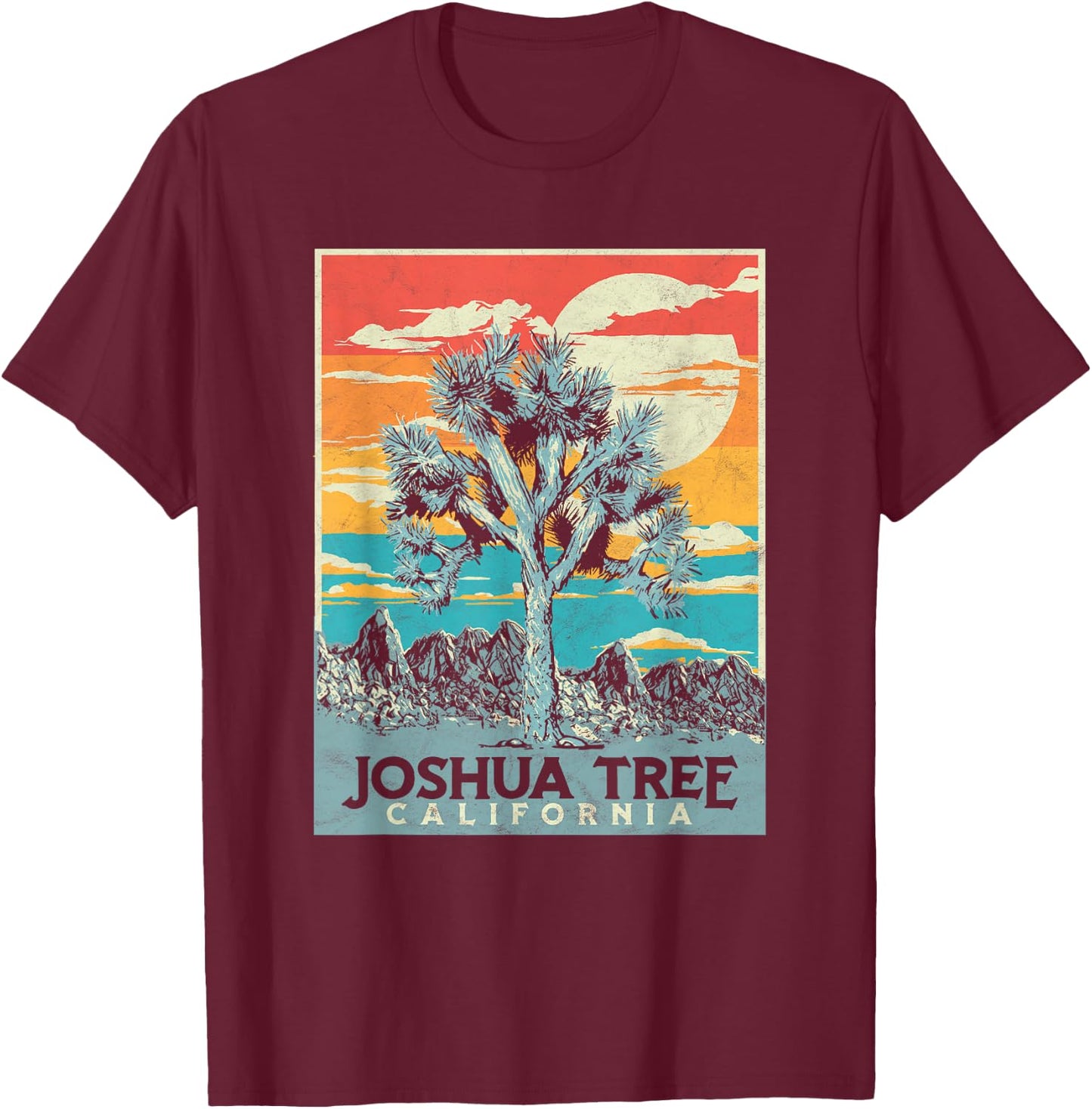 Joshua Tree National Park Vintage Artistic Graphic Design T-Shirt - T-Shirt | Maroon