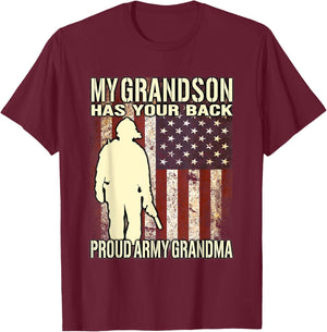 My Grandson Has Your Back - Proud Army Grandma T Shirt Gift T-Shirt - T-Shirt | Maroon