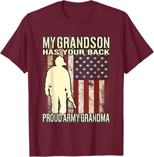 My Grandson Has Your Back - Proud Army Grandma T Shirt Gift T-Shirt - T-Shirt | Maroon