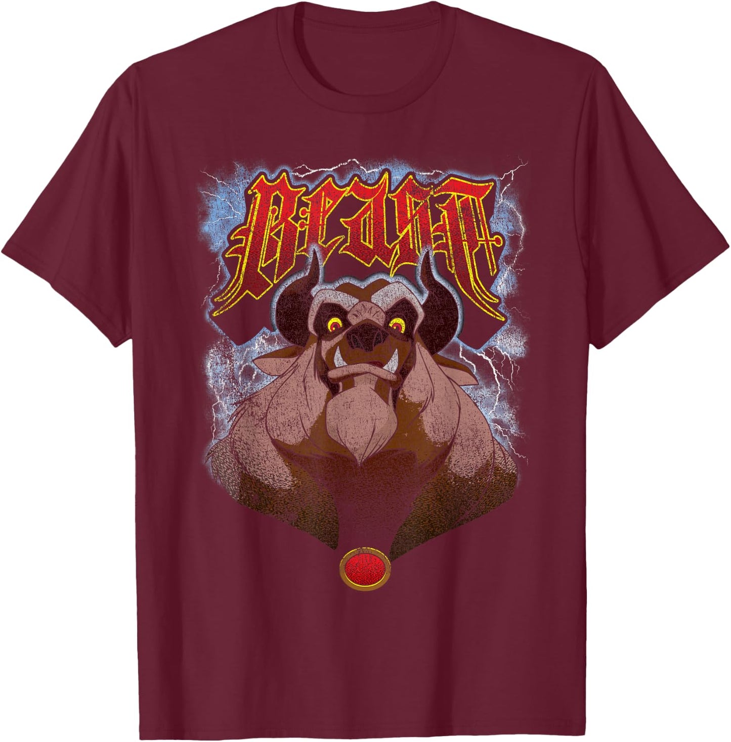 Disney Beauty and The Beast Angry Beast Portrait Small T-Shirt - T-Shirt | Maroon