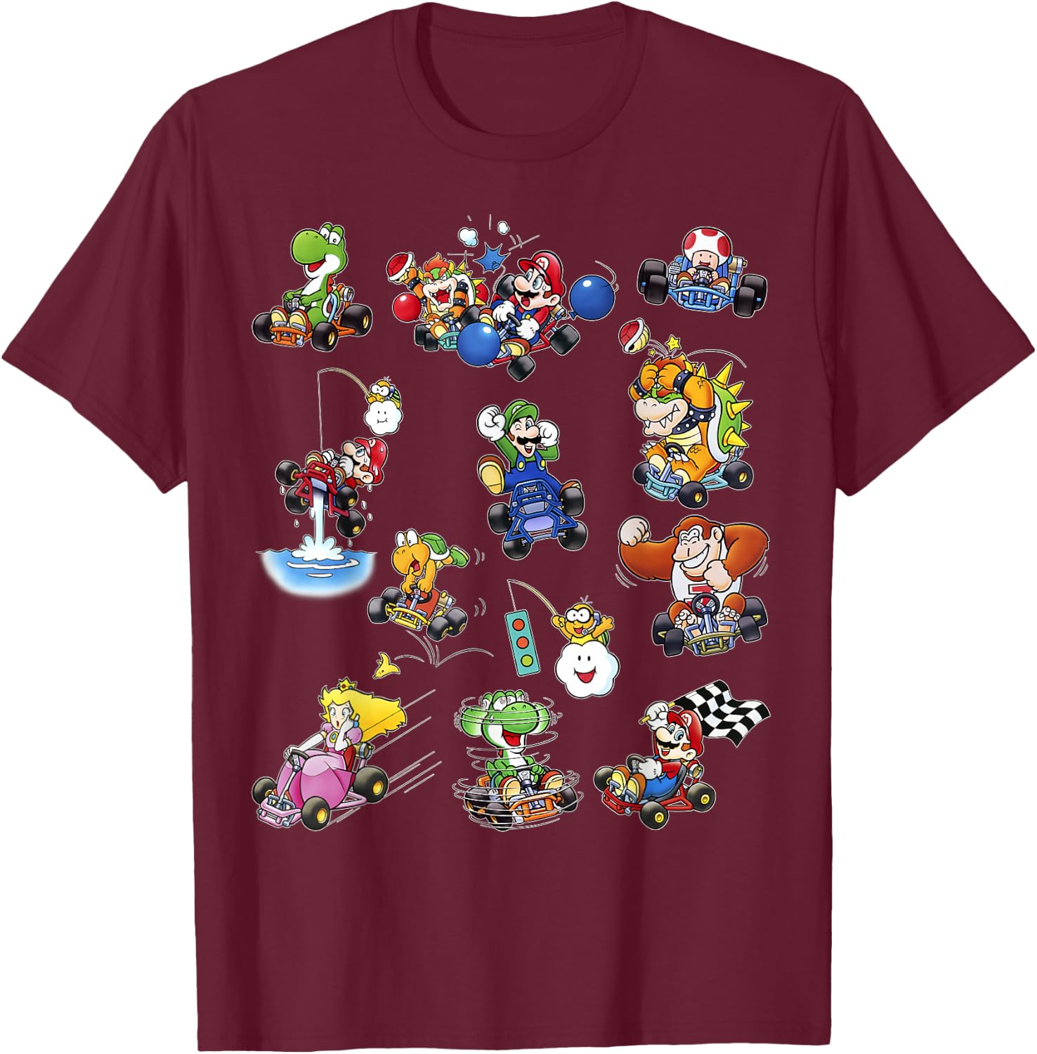 Mario Kart Racers Action Mach Up Poster T-Shirt - T-Shirt | Maroon