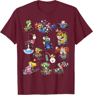 Mario Kart Racers Action Mach Up Poster T-Shirt - T-Shirt | Maroon