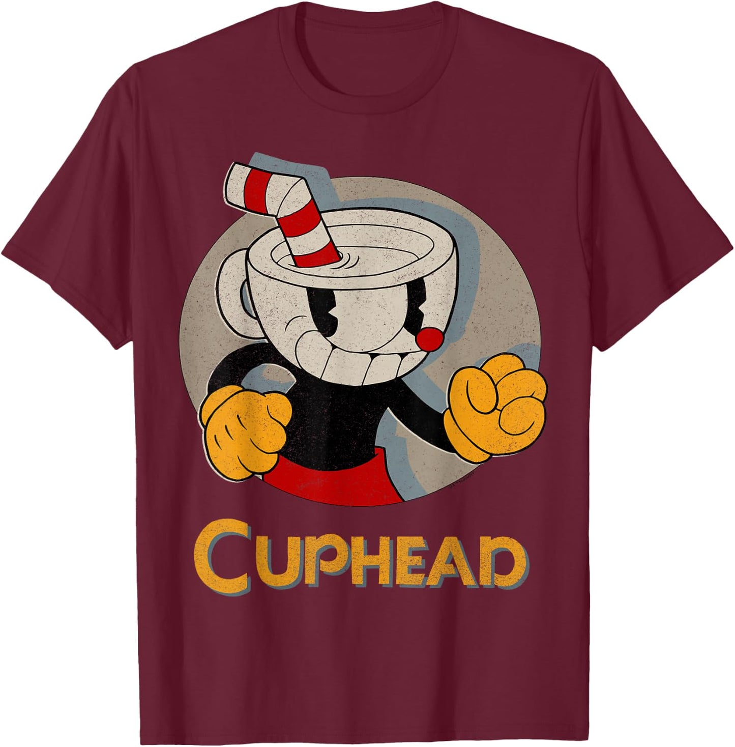 Cuphead Circle Shadow Profile Vintage T-Shirt - T-Shirt | Maroon