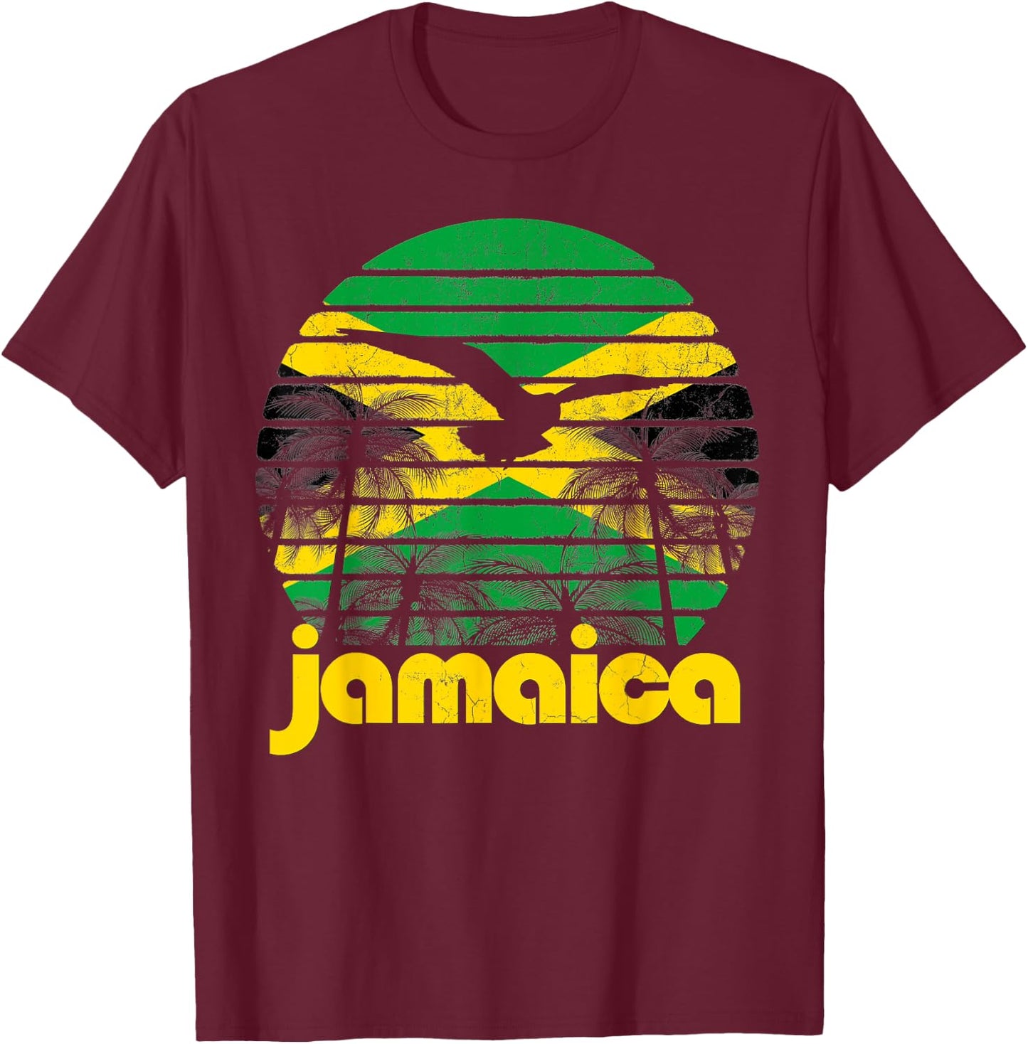Retro Jamaica Flag Jamaican 70's 80's Men Women Gift Vintage T-Shirt - T-Shirt | Maroon