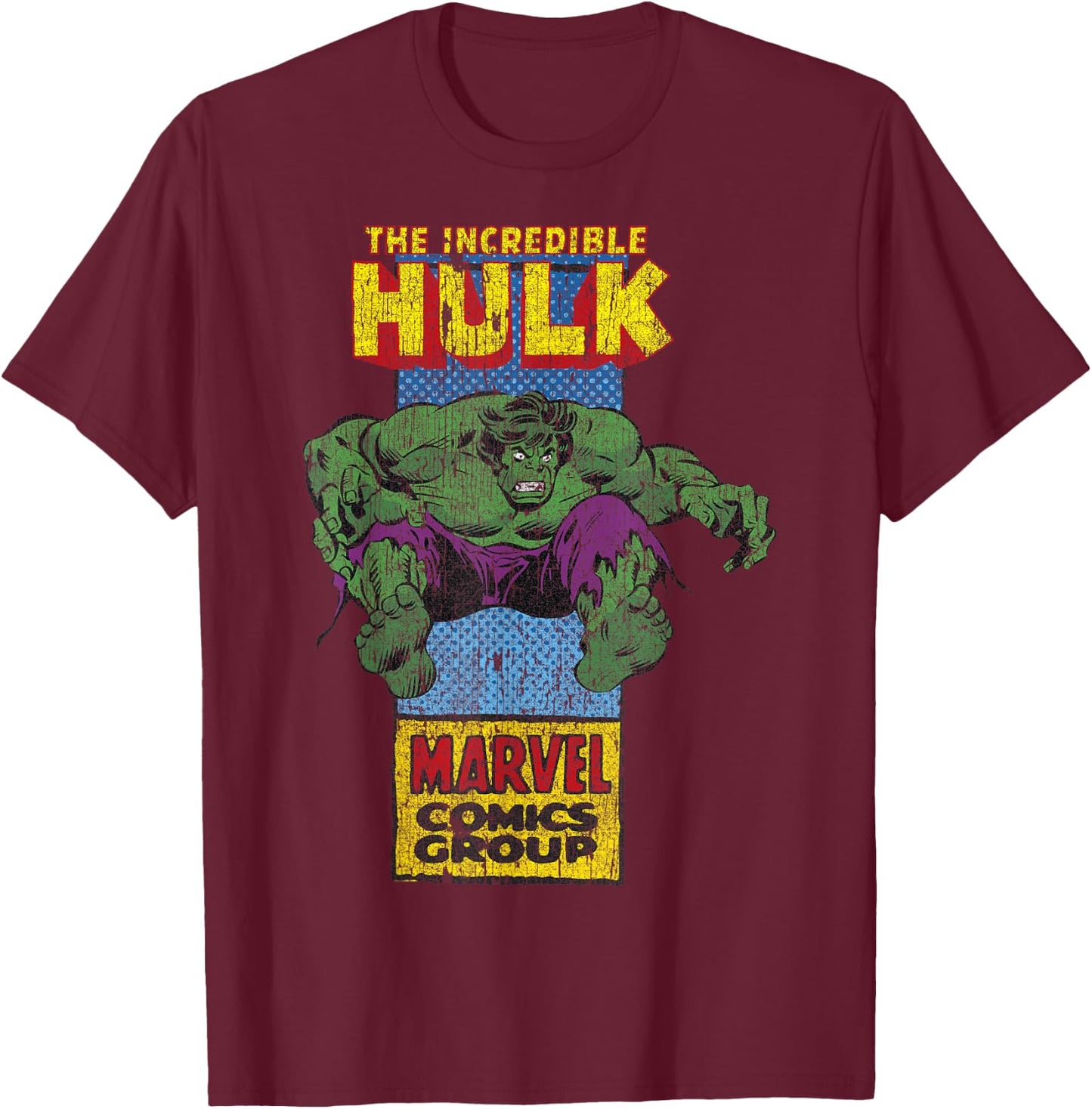 Marvel The Incredible Hulk Retro Comic Side Panel Stamp T-Shirt - T-Shirt | Maroon