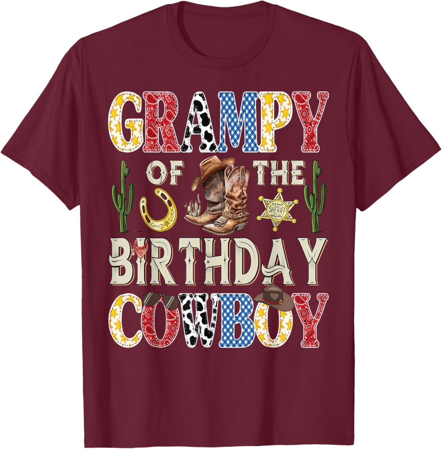 Grampy of The Birthday Cowboy Western Rodeo Grampy T-Shirt - T-Shirt | Maroon