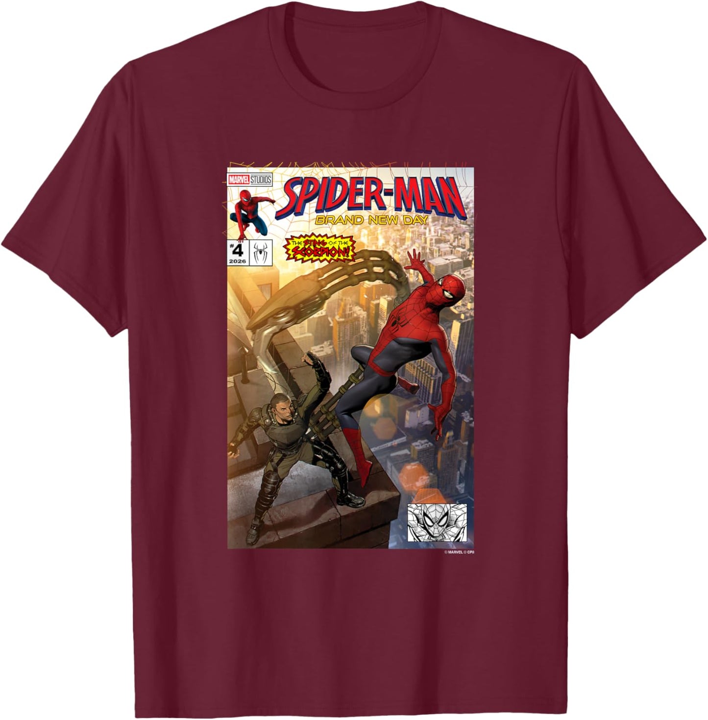 Marvel Spider-Man: New Day The Sting of The Scorpion T-Shirt - T-Shirt | Maroon