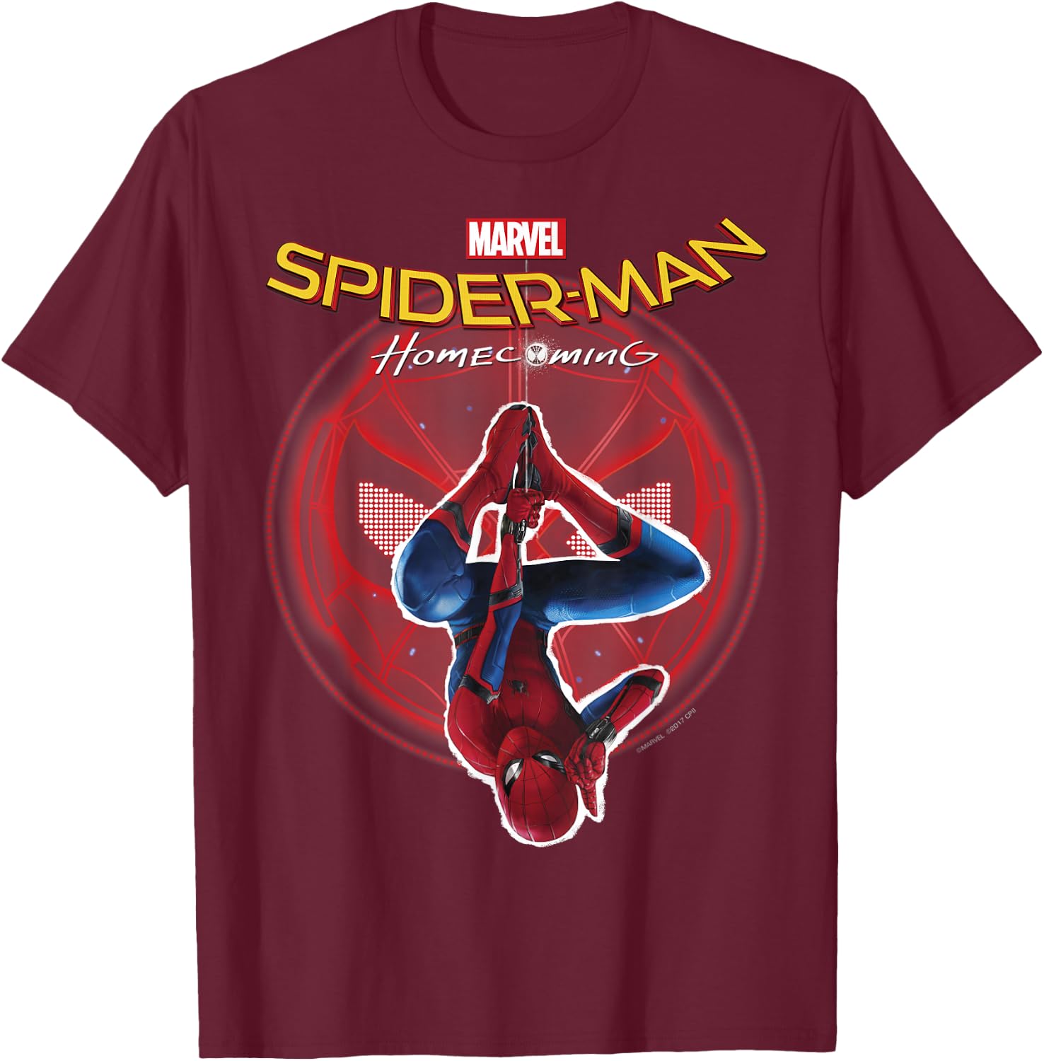 Marvel Spider-Man Homecoming Hanging Upside Down T-Shirt - T-Shirt | Maroon