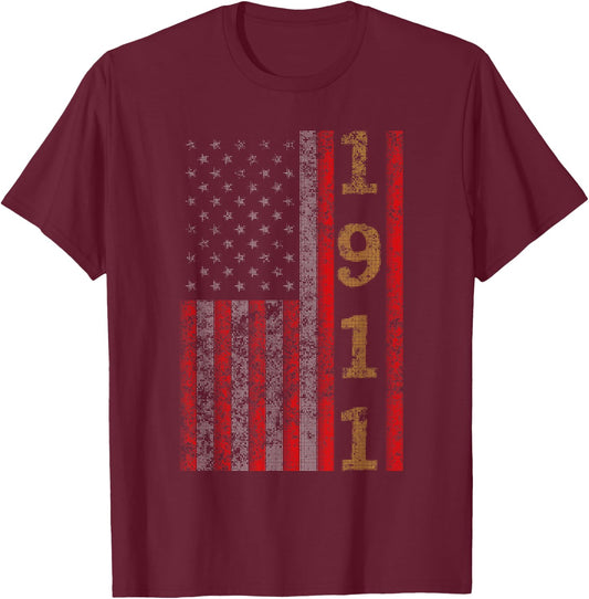 Cool Patriotic 1911 USA - US Flag Birthday Gift T-Shirt - T-Shirt | Maroon