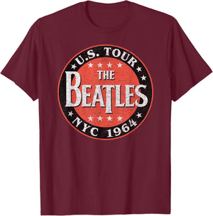 The Beatles US Tour NYC 1964 Short Sleeve T-Shirt - T-Shirt | Maroon