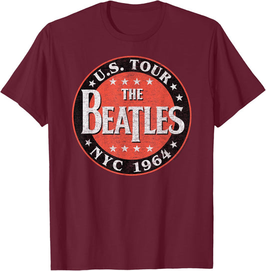 The Beatles US Tour NYC 1964 Short Sleeve T-Shirt - T-Shirt | Maroon