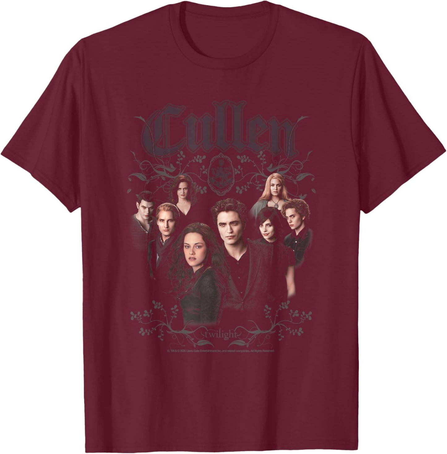 Twilight Cullen Family Portrait Filigree Frame Retro Movie T-Shirt - T-Shirt | Maroon