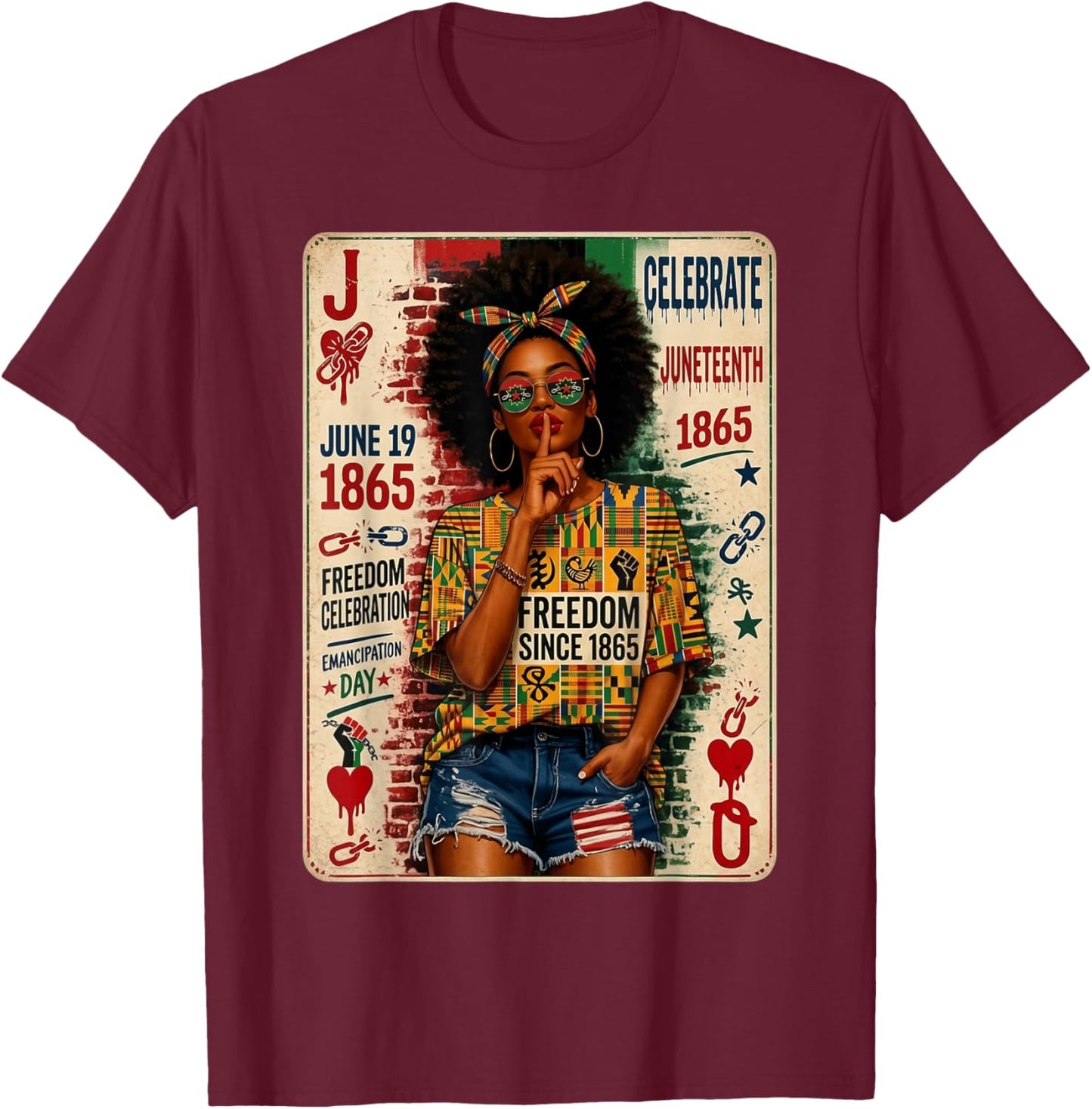 Juneteenth Black Women June 19th 1865 Freedom Day Melanin T-Shirt - T-Shirt | Maroon