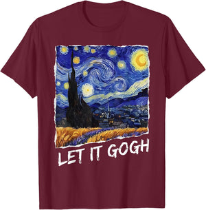 Let it Gogh Funny Vincent Van Gogh Starry Night Design T-Shirt - T-Shirt | Maroon