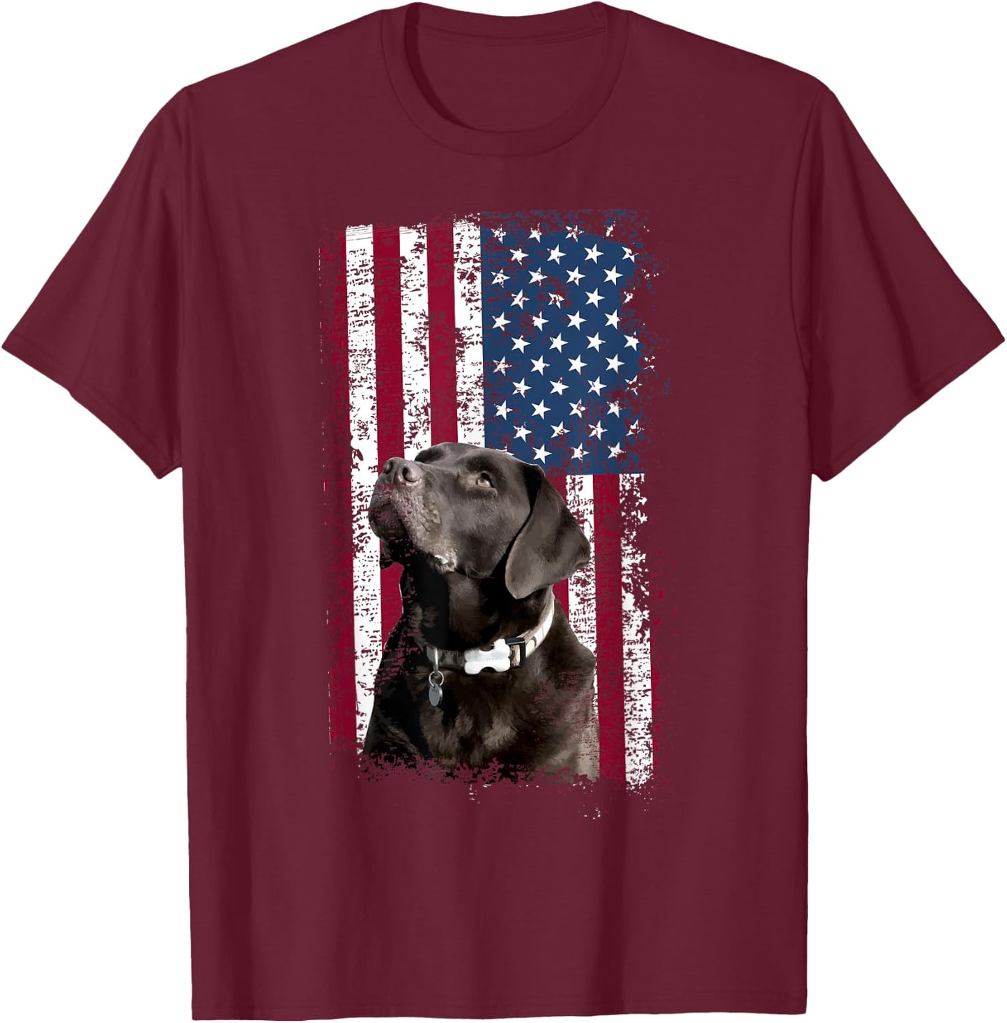 Patriotic USA Flag Black Labrador for Lab Owners T-Shirt - T-Shirt | Maroon