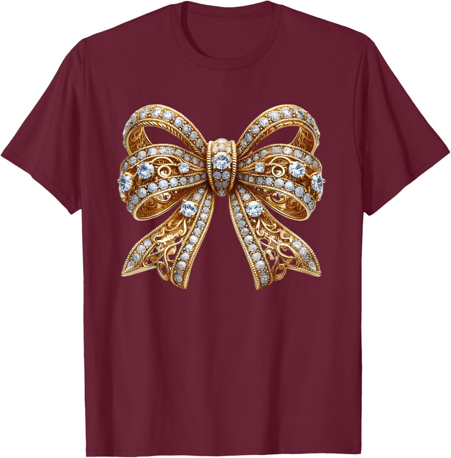 Gold Diamond Bling Bow – Elegant and Luxurious Gift T-Shirt - T-Shirt | Maroon