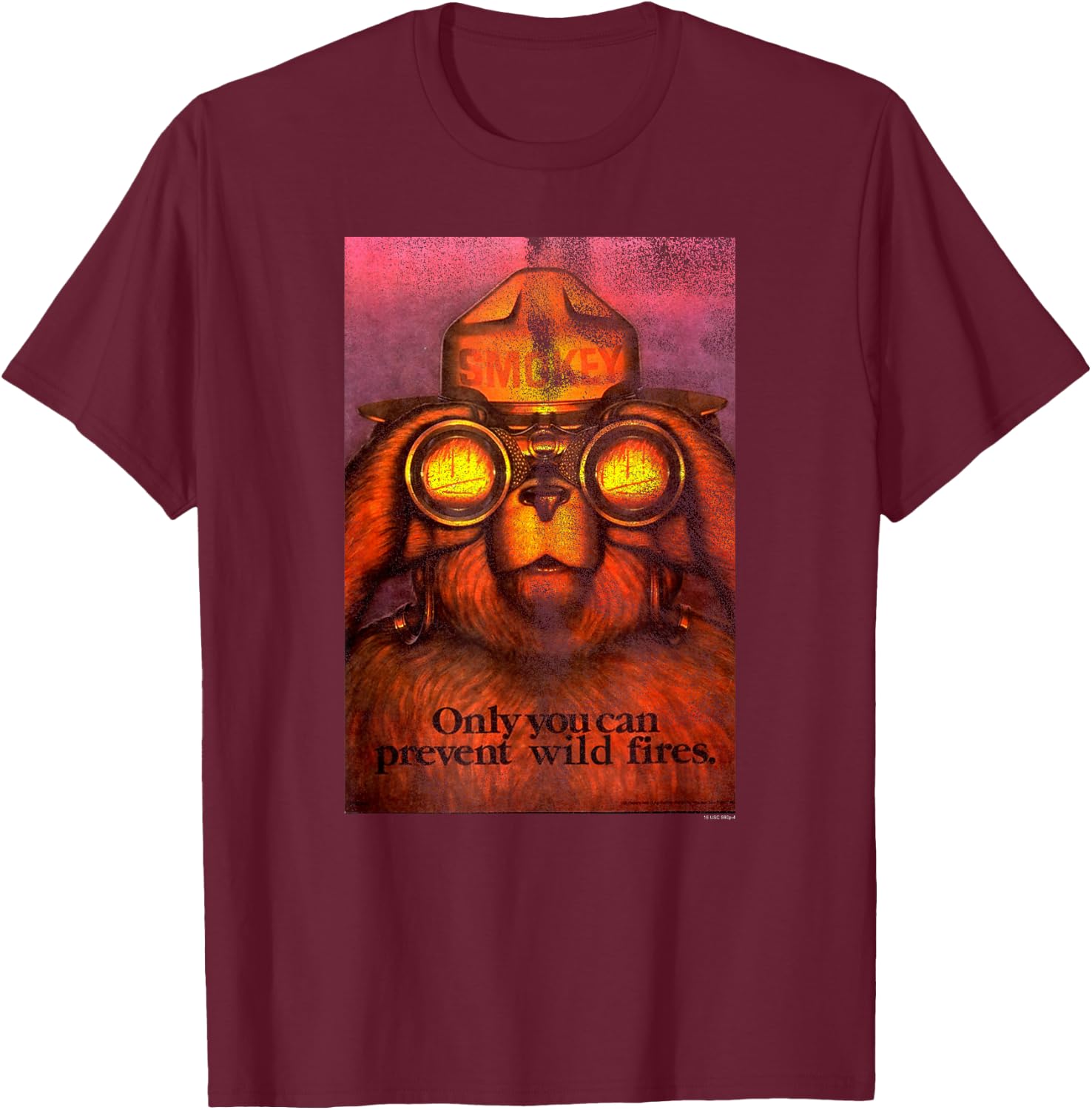 Smokey Bear Only You Smokey with Binoculars PSA T-Shirt - T-Shirt | Maroon