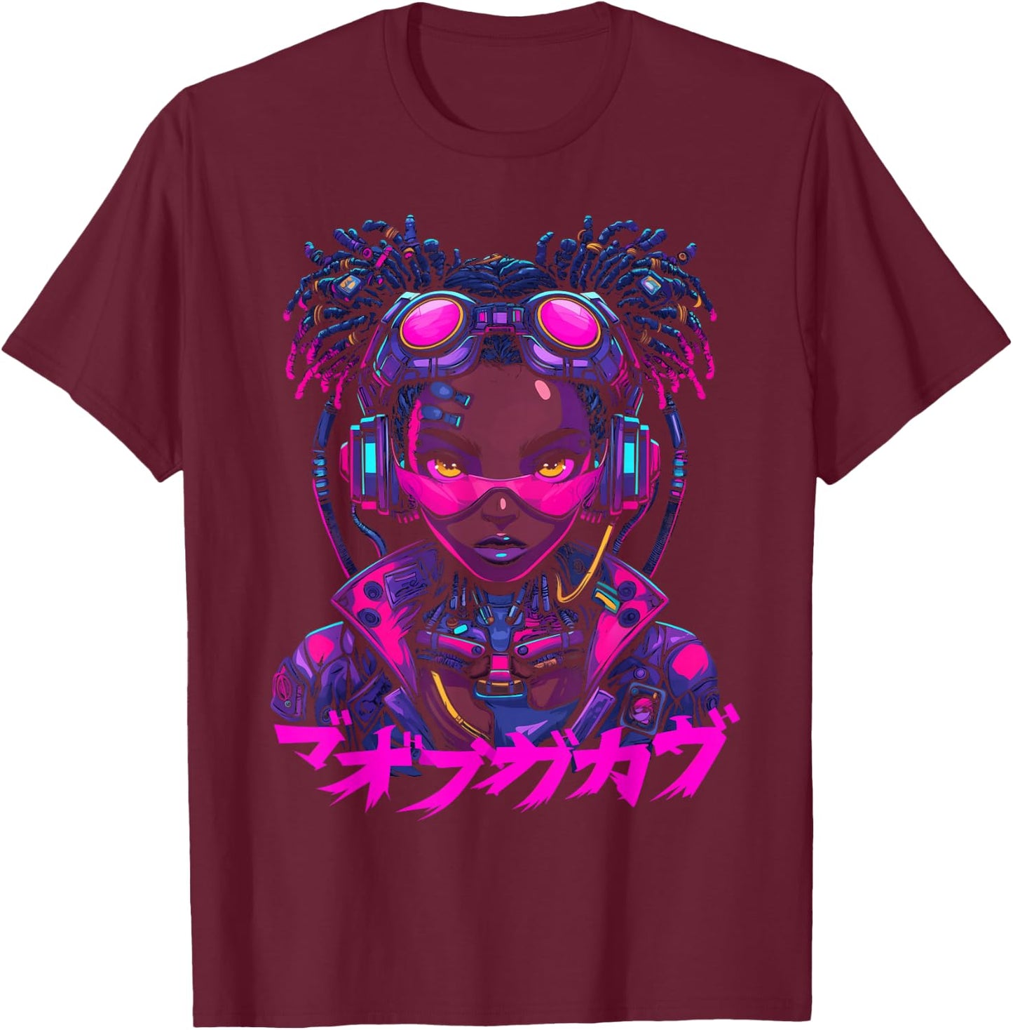 Harajuku Cyberpunk Black Girl Anime Manga Waifu Japanese T-Shirt - T-Shirt | Maroon