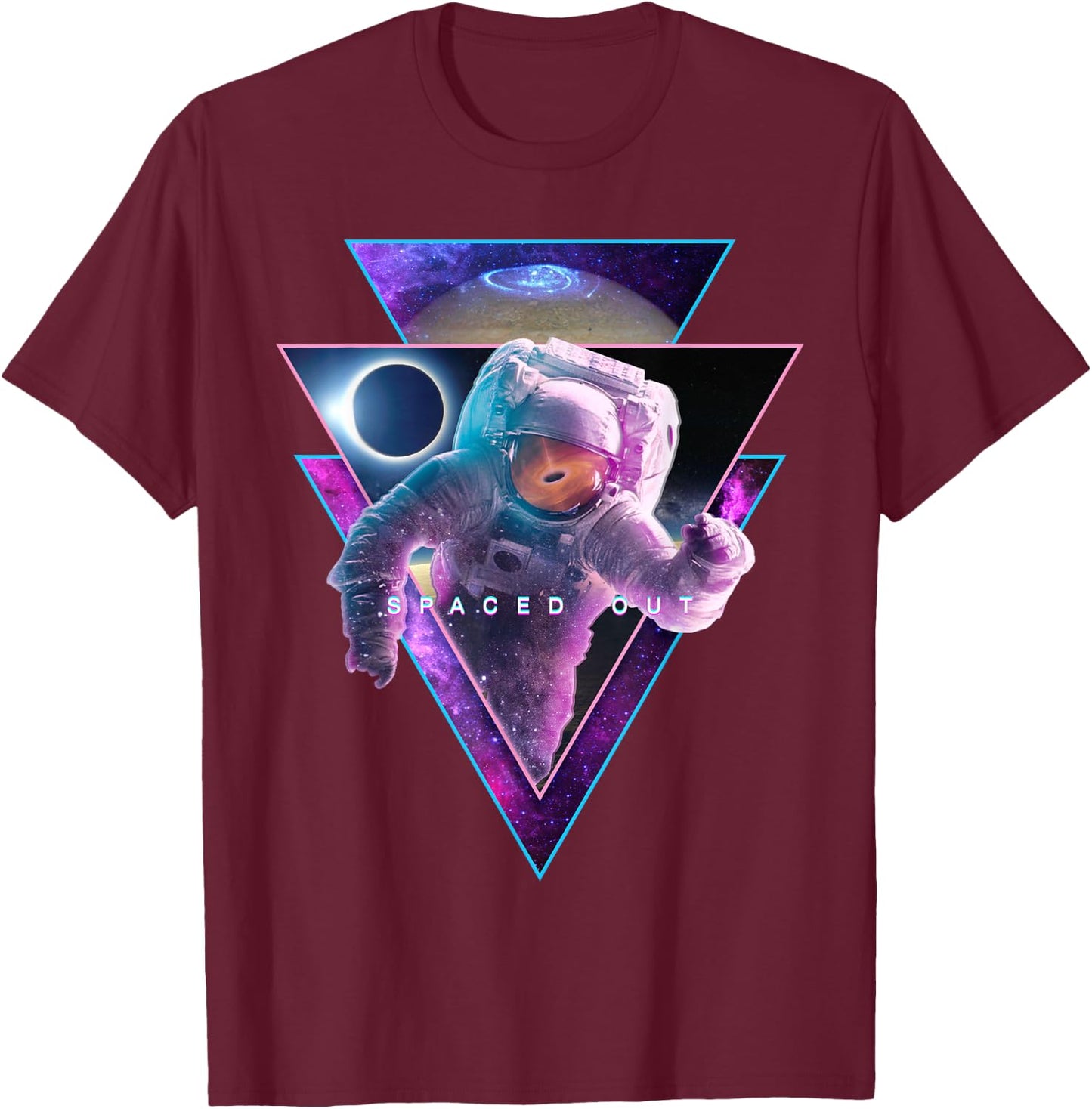Astronaut Spaced Out - Aesthetic Vaporwave Eclipse Space Art T-Shirt - T-Shirt | Maroon
